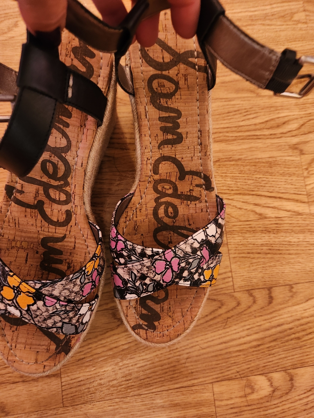 Sam Edelman Floral Platform Wedge Sandals in Black, Pink & Yellow